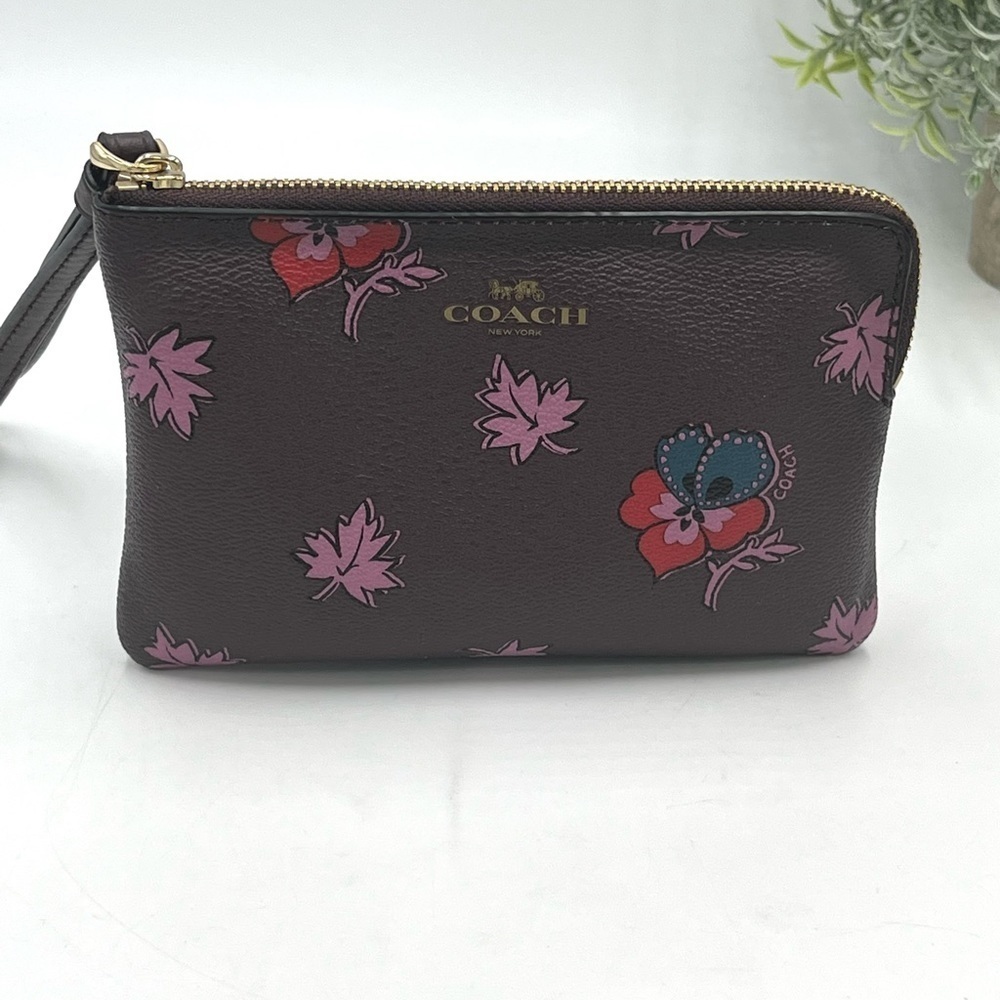 Coach Wildflower Print‎ Dk Lt Purple Wristlet Wallet F12521 New Limited Edition - Picture 3 of 11